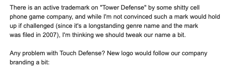 Email from Luke on naming touchDefense.